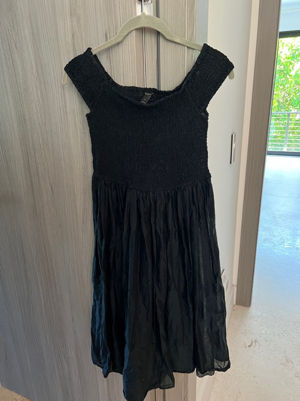 NEW! J. CREW smocked black dress great swim cover-up M 100% cotton - Picture 2 of 8